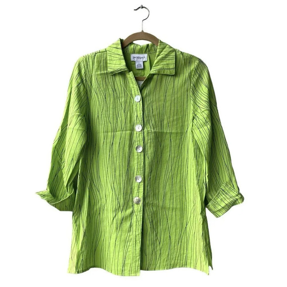 New PECK AND PECK Tunic Top Green Women’s S Buttons Lagenlook Artsy Blouse - Picture 2 of 4